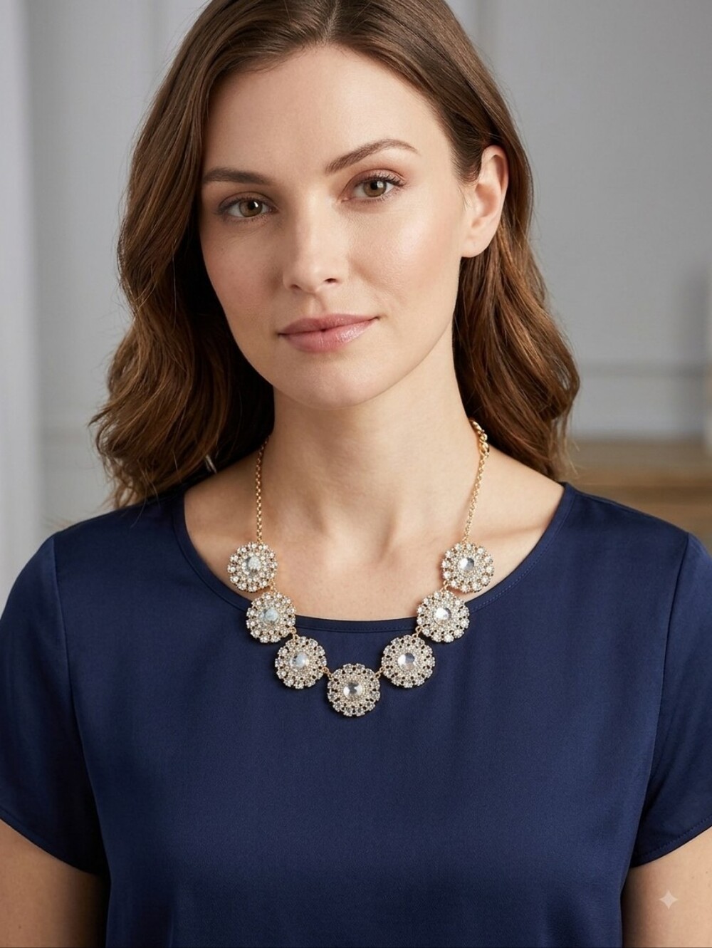 Gold-Tone Floral Crystal Statement Necklace -